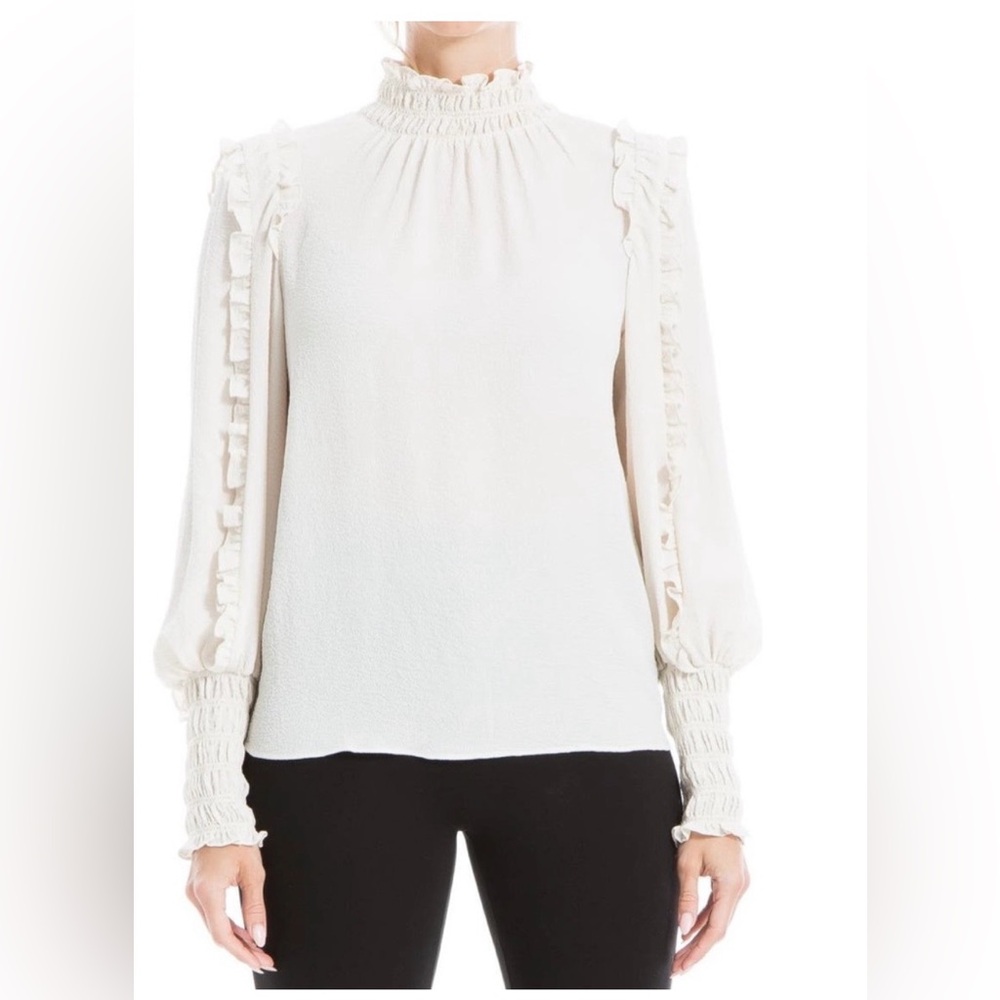 MAX STUDIO Mock Neck Long Sleeve Ruffle Blouse